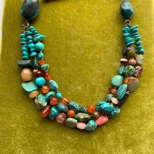 Vintage Peyote Bird Turquoise and Multi-Gemstone Necklace - Women Jewelry
